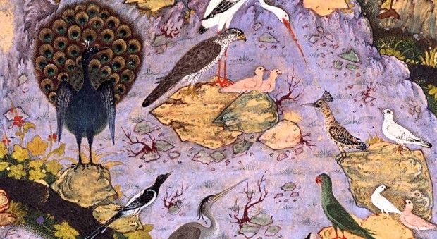 Ilustração de "A Conferência dos Pássaros".  Crédito Reprodução/"The Canticle of the Birds"