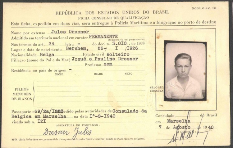 Ficha consular arquivada pelo Arqshoah. Crédito Reprodução